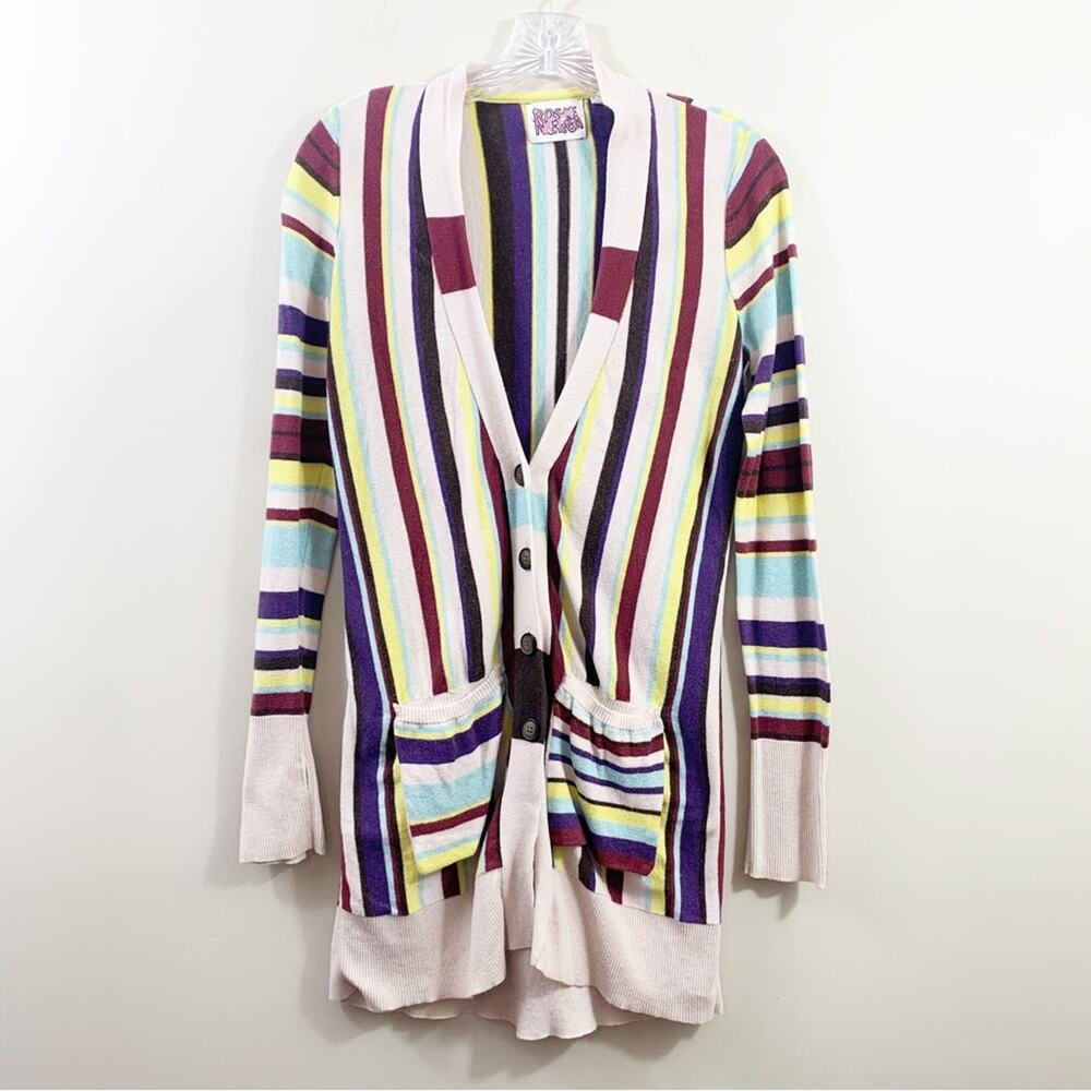 Anthropologie Rosie Neira Striped Cream/Burgundy Cardigan